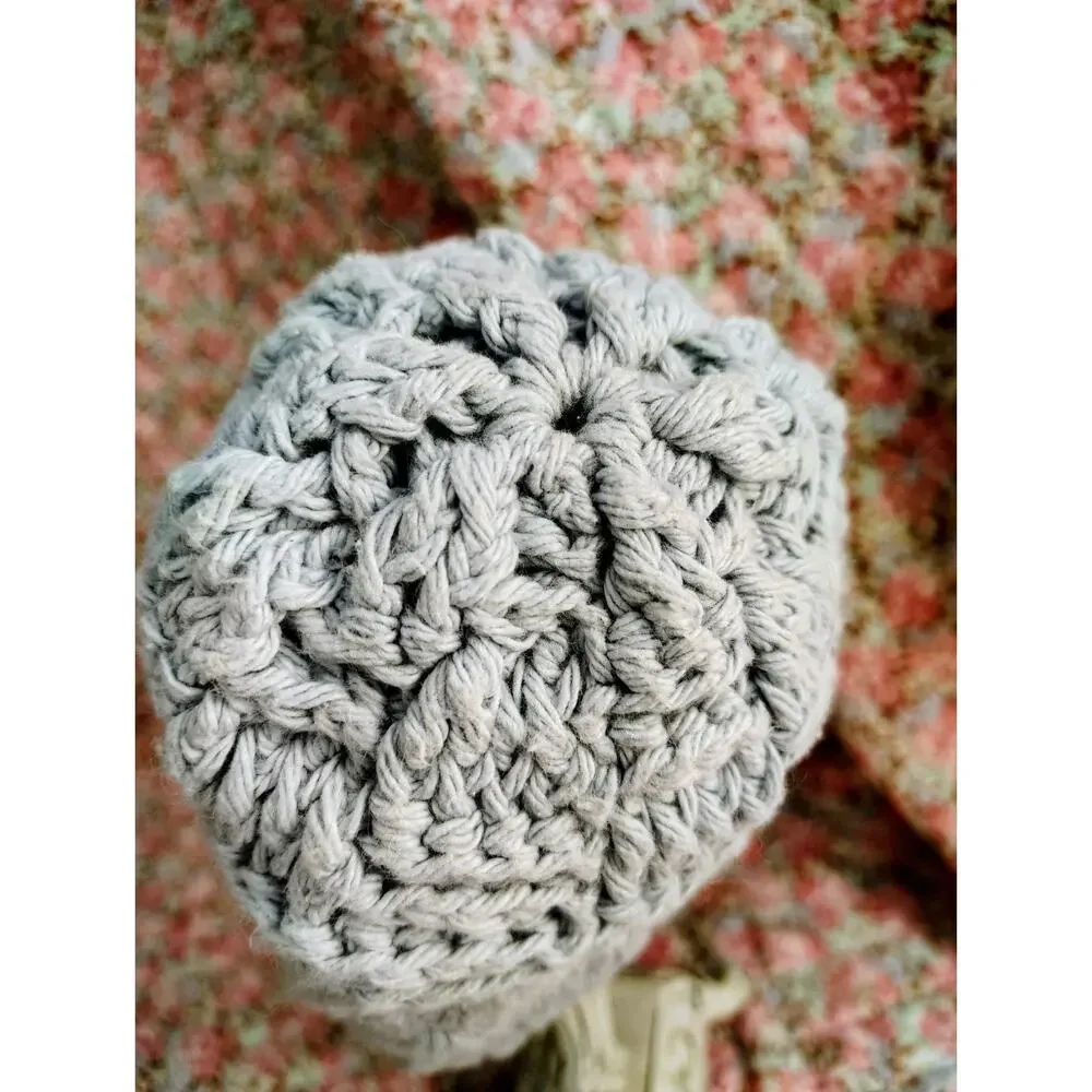 Knitted Infant Baby Gray Beanie Hat, Homemade Amish